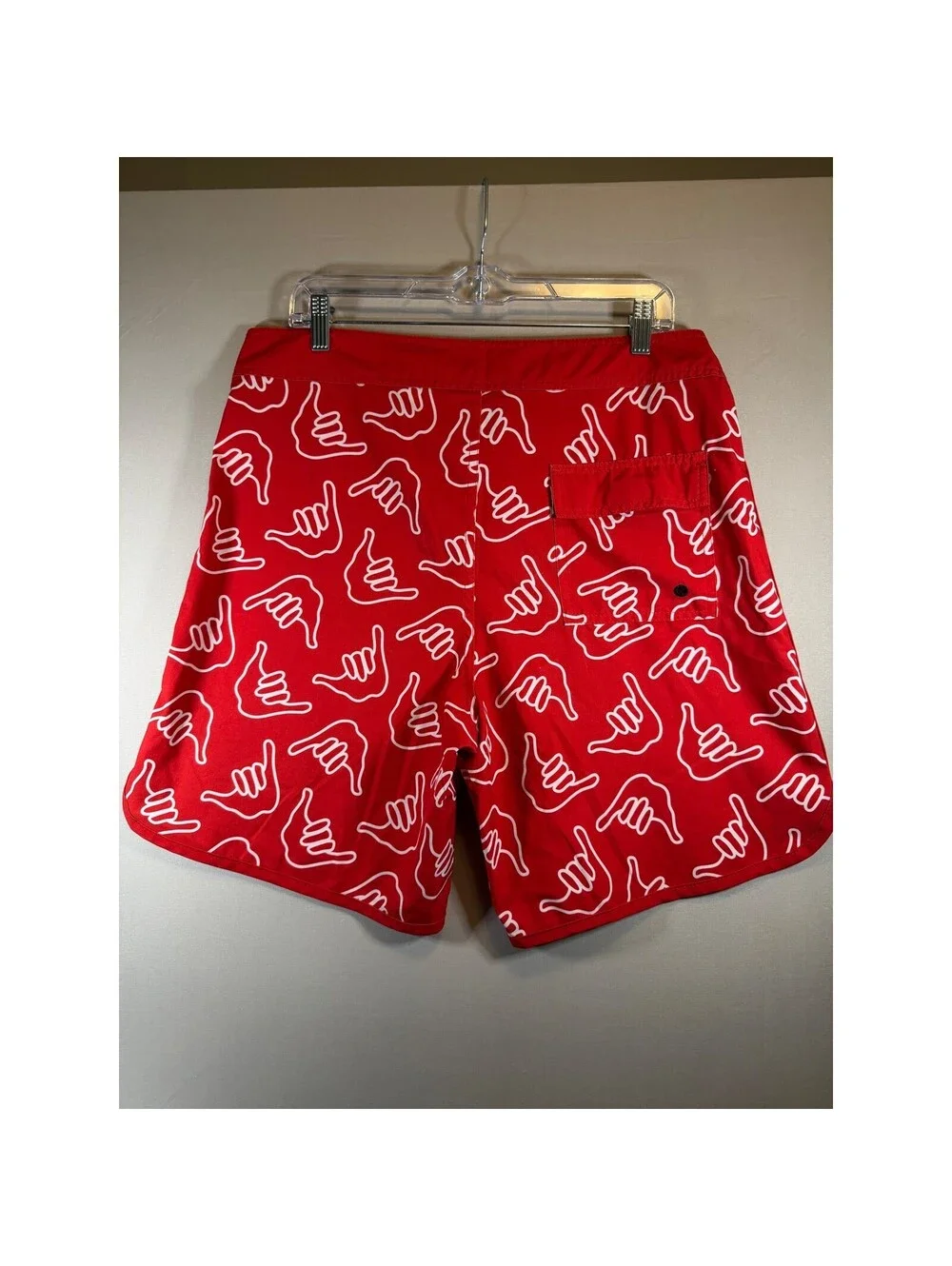 Of One Sea Mens Red Shaka Print Board Shorts Recycled Ocean Plastic Size 34